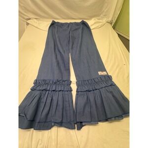 Ruffle Girl Denim Capris Junior Size Large Boho Hippie Peasant Denim Flair Leg